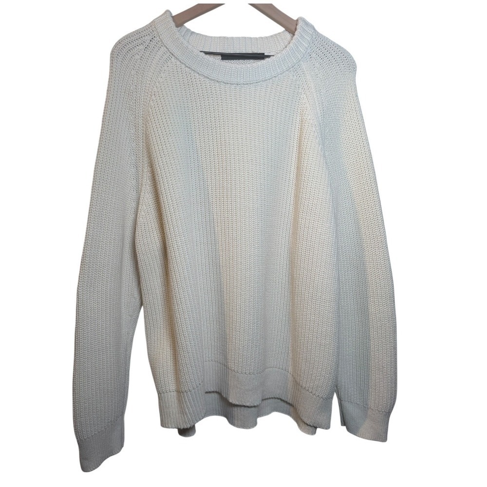 Jenni Kayne Oversized Cotton Fisherman Sweater Classic Ivory M 100% Cotton Knit - Picture 3 of 13